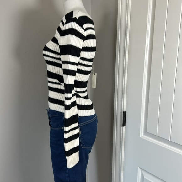 Anthropologie Maeve Striped Sweater Shrug SET Black White Tank Long Sleeve S NEW - Picture 8 of 12